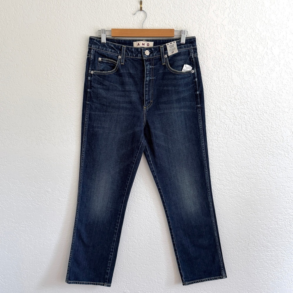 AMO Chloe Crop Jeans Extra High Rise Straight Ankle True Blue Denim‎ Size 31 NWT